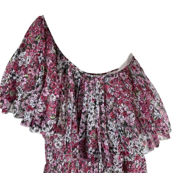 Giambattista Valli x H&M One Shoulder Ruffle Floral Chiffon Dress Pink Size 4 - Picture 3 of 12